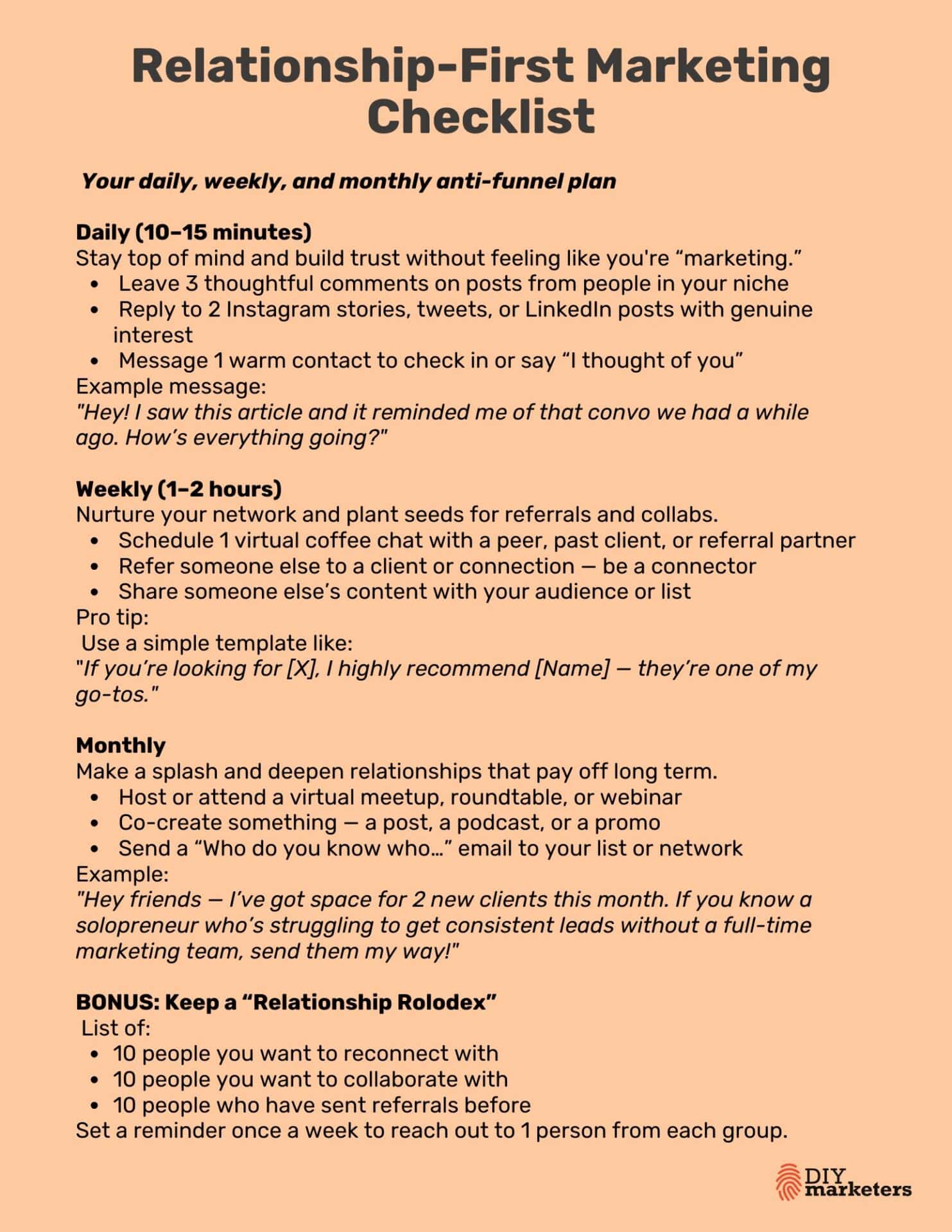 relationship funnel checklist