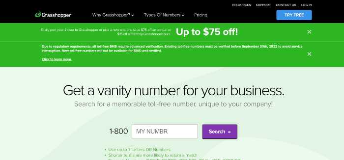 The Surprising Impact of Vanity Phone Numbers on Your Business Success 5 Grasshopper vanity phone page