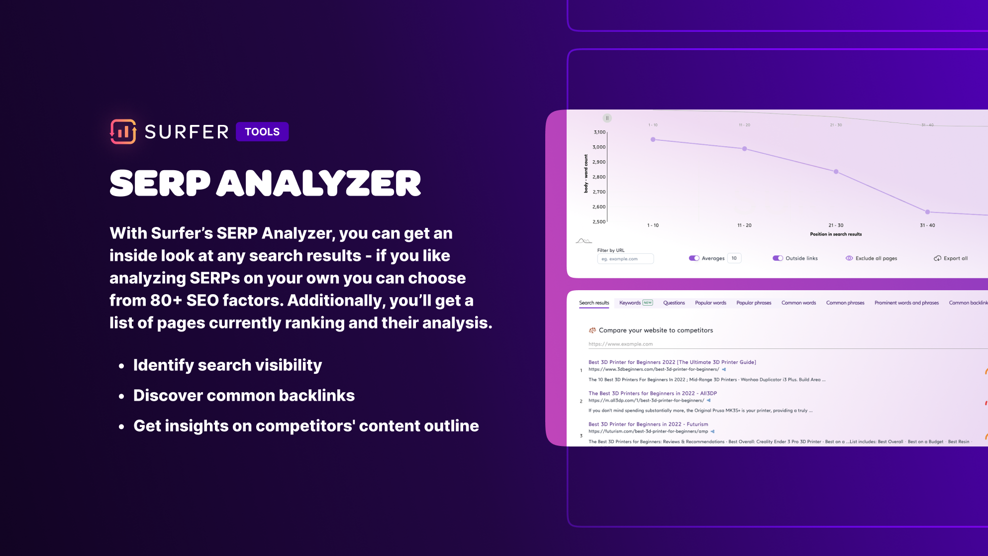 SurferSEO vs. ContentAtScale: Who Wins the AI Blog Writing Battle? 6 Surfer serp analyzer allows you to see key attributes of the highest ranking content and it gives you ideas of what you need to include in your content writing to rank