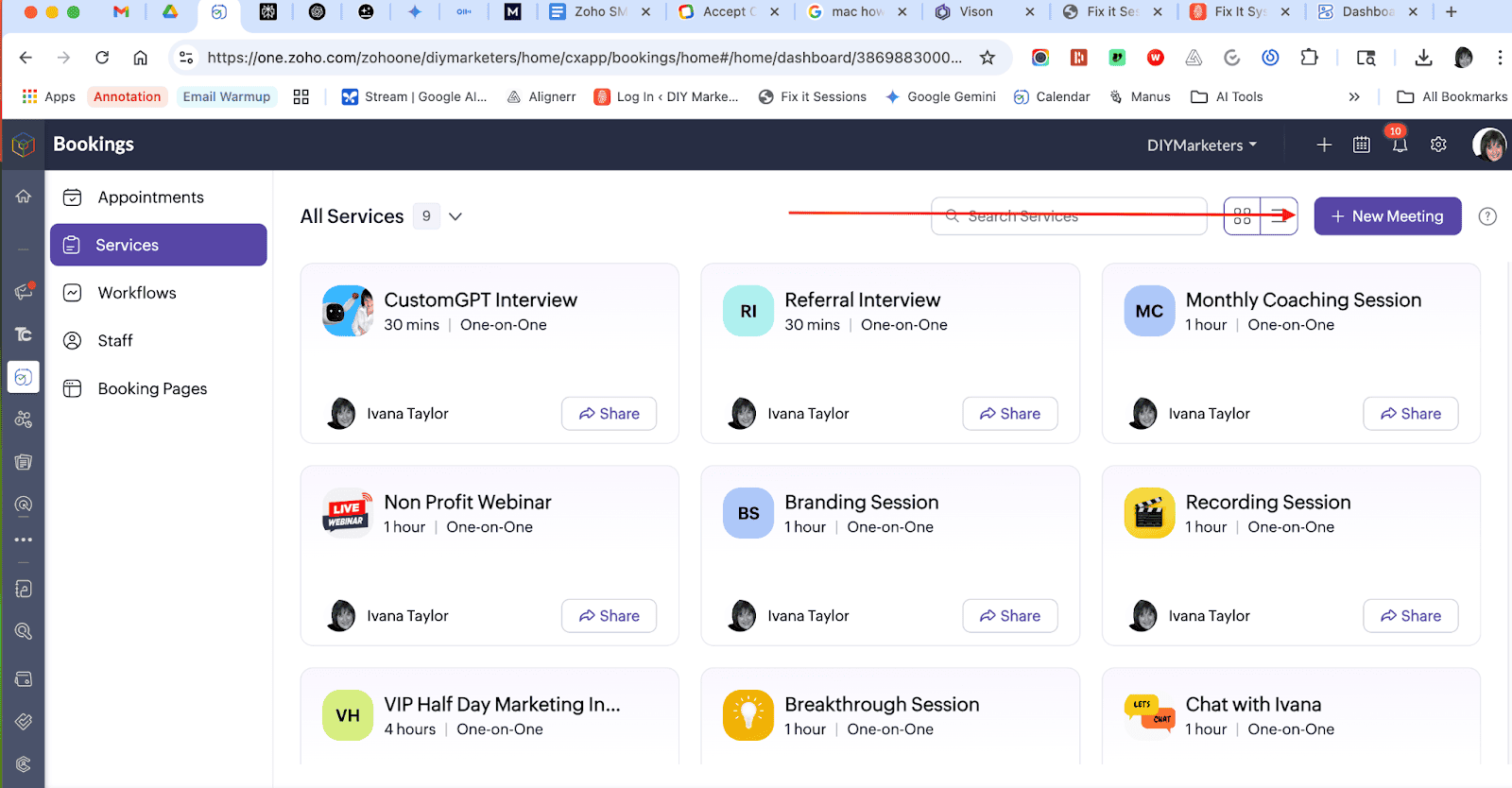 How to Use Zoho Bookings to Make Money from Meetings 2 zoho bookings service page
